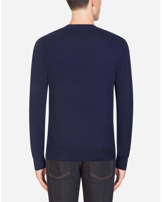 Dolce & Gabbana Cashmere Crew Neck Knit in Blue for Men - Lyst