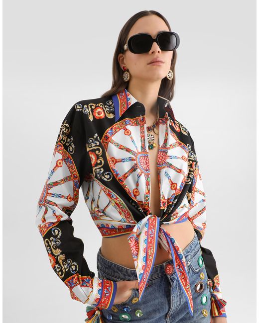 Dolce & Gabbana White Carretto-Print Cotton Poplin Shirt