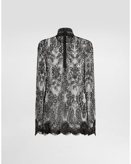 Dolce & Gabbana Gray Chantilly Lace Top