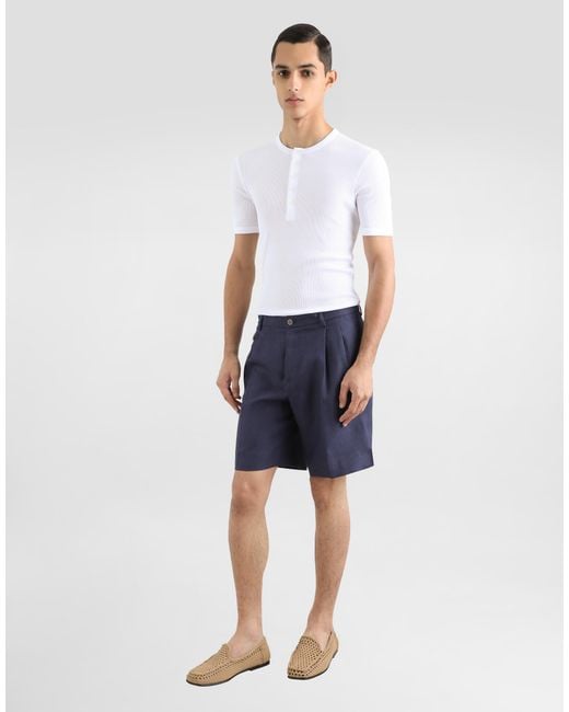 Dolce & Gabbana White Fine-Rib Cotton Granddad-Neck T-Shirt for men