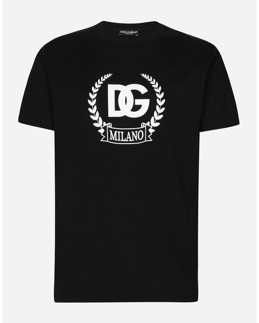 Dolce & Gabbana Black Short-Sleeved Cotton T-Shirt With Dg Print for men