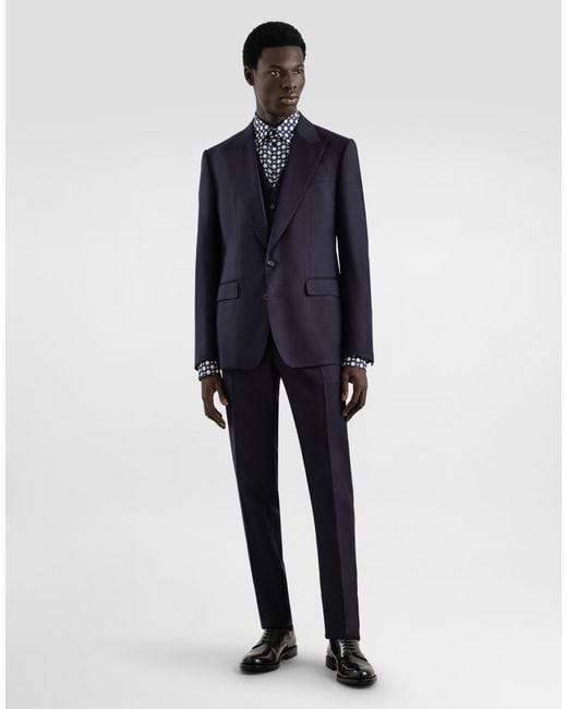 Dolce & Gabbana Blue Single-Breasted Micro-Patterned Wool Suit for men