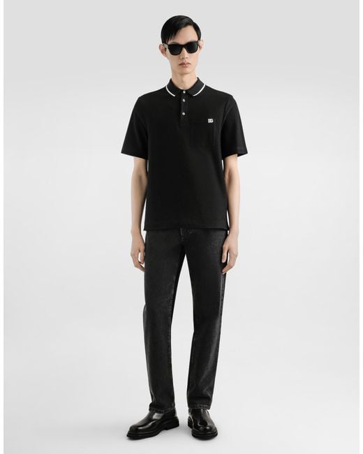 Dolce & Gabbana Black Cotton Piqué Polo Shirt for men
