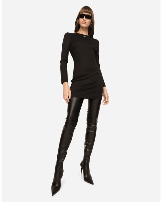 Dolce & Gabbana Black Short Milano Rib Dress With Dg Logo