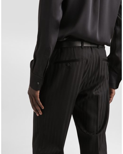 Dolce & Gabbana Black Wool Pekin Jacquard Trousers for men