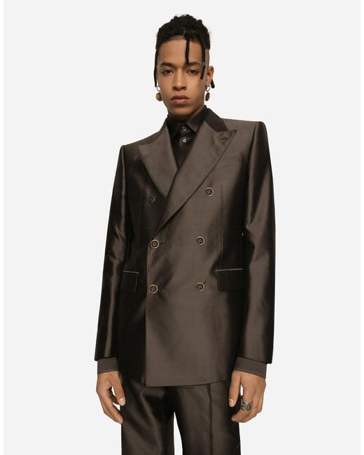 メンズ Dolce & Gabbana ダブルブレストスーツ シチリアフィット シルクシャンタン Black