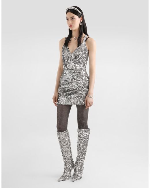 Dolce & Gabbana Metallic Sequin Crossover Dress