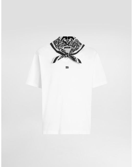 Dolce & Gabbana White Scarf Detail Cotton T-Shirt for men