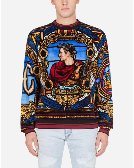 Dolce & Gabbana Sweatshirt Aus Samt Mit Julius Cäsar-Print in Blue für Herren