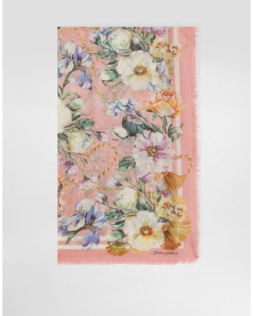 Dolce Gabbana Large Silk And Cashmere Scarf With Floral (140X140