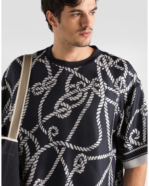 Dolce & Gabbana Multicolor Marina-Print Silk T-Shirt for men