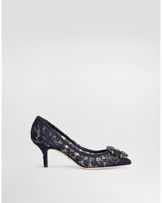 Dolce & Gabbana Blue Lace Pumps With Brooch Detailing