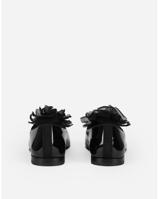 Dolce & Gabbana Black Patent Leather Slippers With Flower Appliqué for men