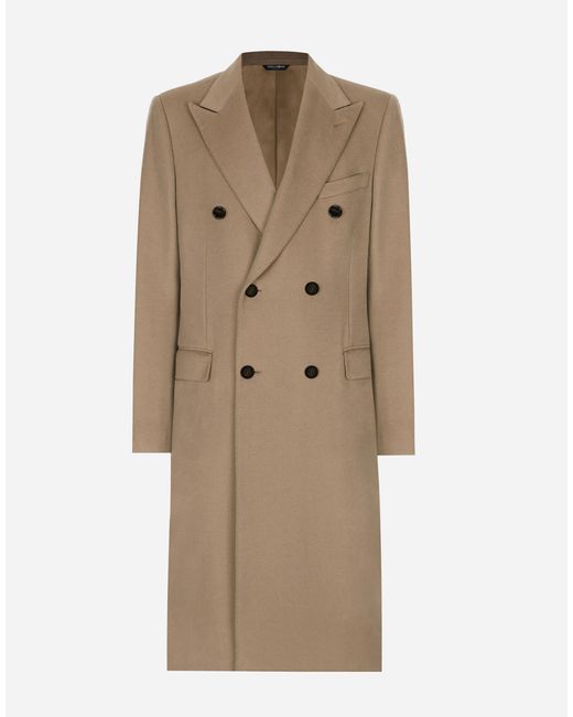 Dolce & Gabbana Natural Double-Breasted Cashmere Coat for men