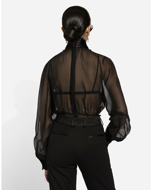 Dolce & Gabbana Black Chiffon Pussy-Bow Blouse