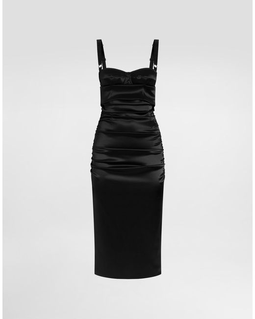Dolce & Gabbana Women's Black Draped Calf-Length Dress With Bra-Style  Detailing