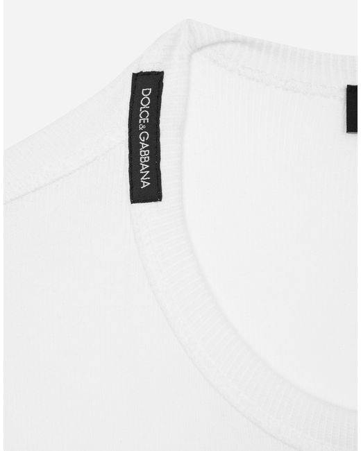 Dolce & Gabbana White Fine-Rib Cotton Granddad-Neck T-Shirt for men