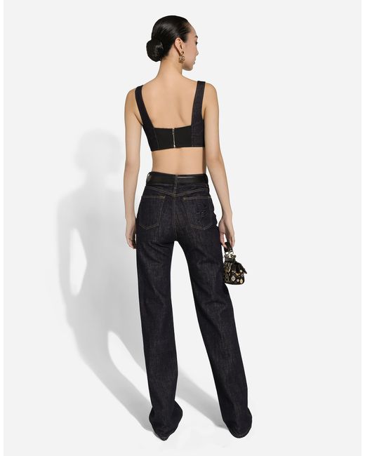 Dolce & Gabbana Black Cotton Denim Corset Bralette Top