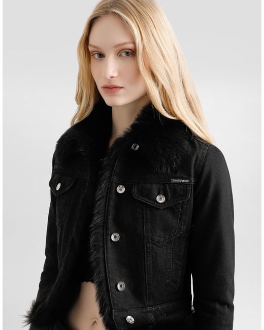 Dolce & Gabbana Black Denim Jacket Lined With Fur