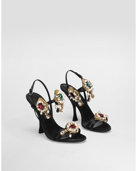 Dolce & Gabbana Satin Sandals With Embroidery Black