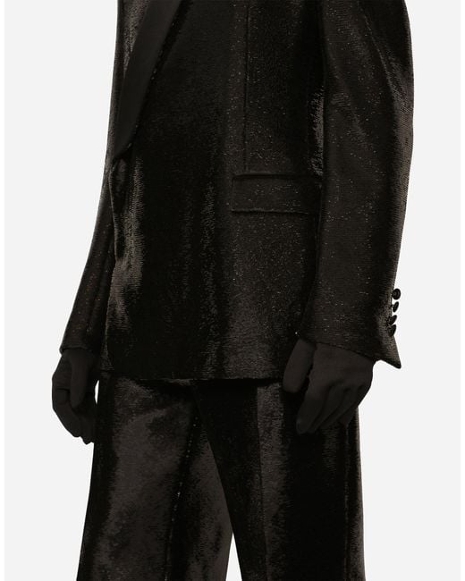 Dolce & Gabbana Black Sequined Double-Breasted Sicilia-Fit Tuxedo Jacket for men