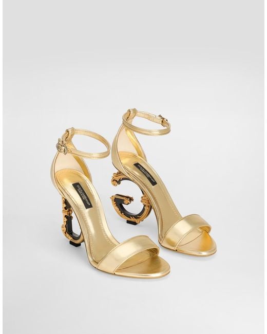 Dolce & Gabbana Natural Nappa Mordore Sandals With Baroque Dg Heel