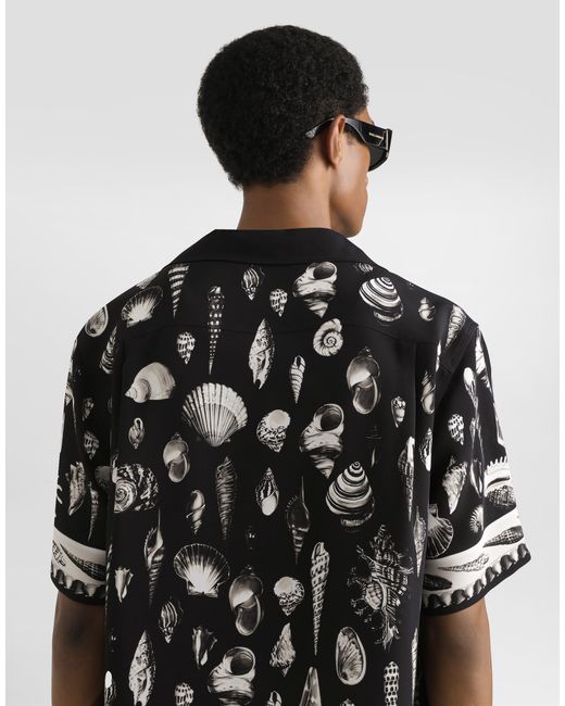 Dolce & Gabbana Black Shell-Print Crêpe Marocaine Hawaii Shirt for men