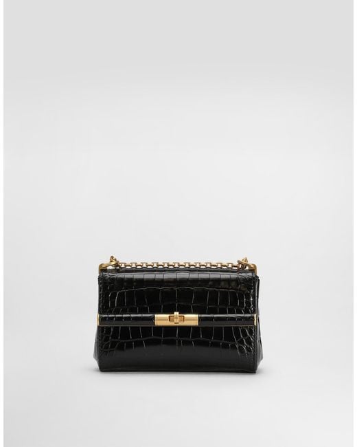 Dolce & Gabbana White Mini City Bag Marlene Aus Glänzendem Alligatorleder