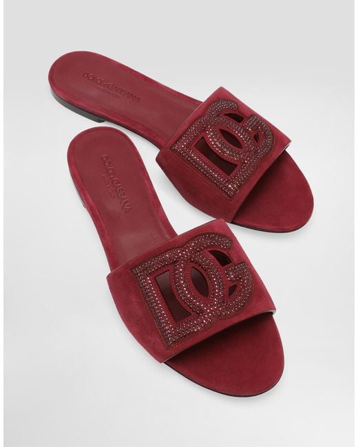 Dolce & Gabbana Suede Slippers With Rhinestones White