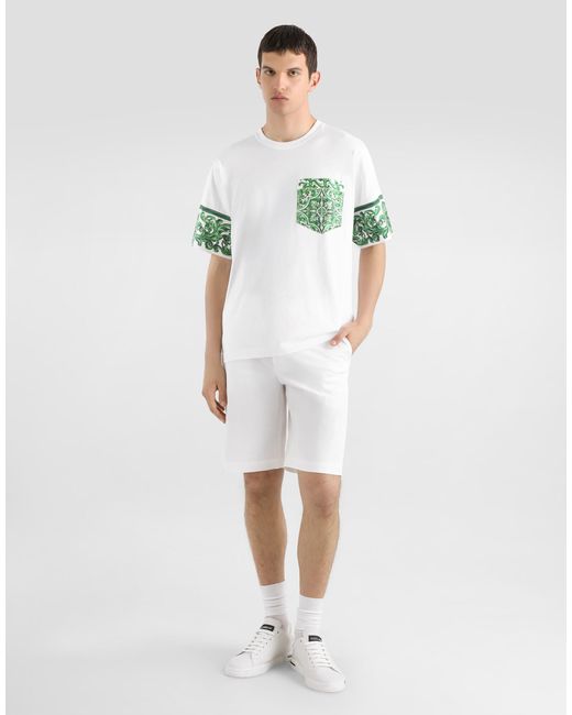Bermuda En Coton Stretch Avec Plaquette À Logo Dolce & Gabbana pour homme en coloris White