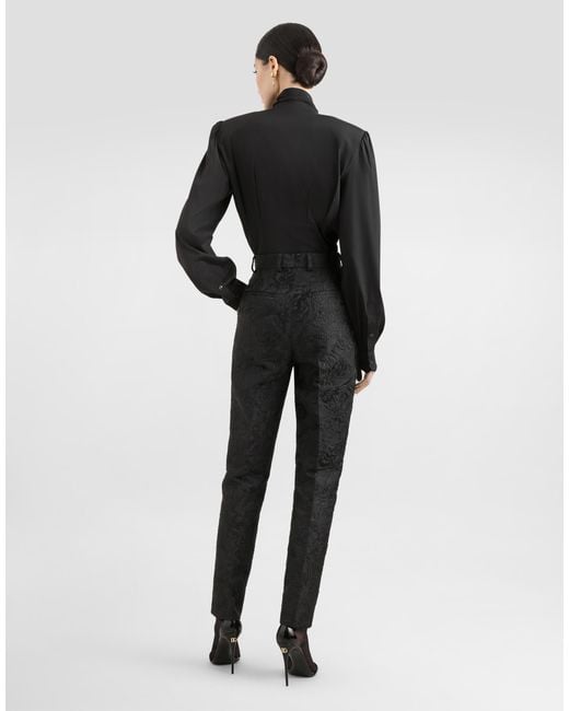 Dolce & Gabbana Black Peony-Motif Brocade Trousers