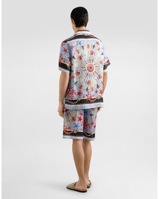 Dolce & Gabbana White Shell-Print Linen Canvas Trousers for men