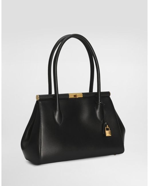 Dolce & Gabbana Black Calfskin Handbag With Snap Closure