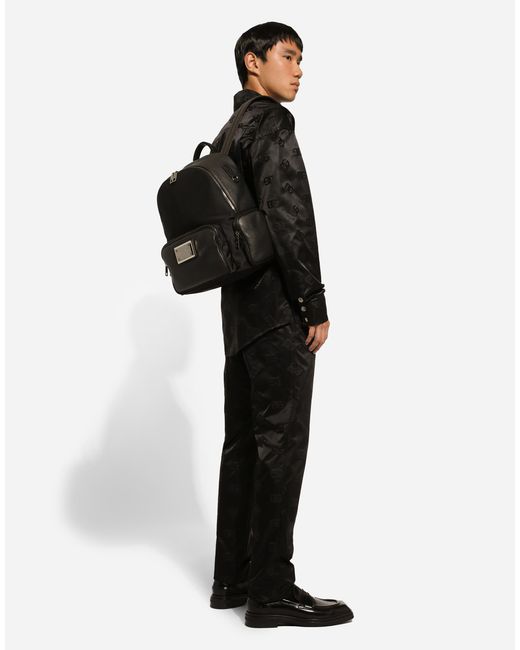 メンズ Dolce & Gabbana バックパック グレインドカーフスキン＆ナイロン Black