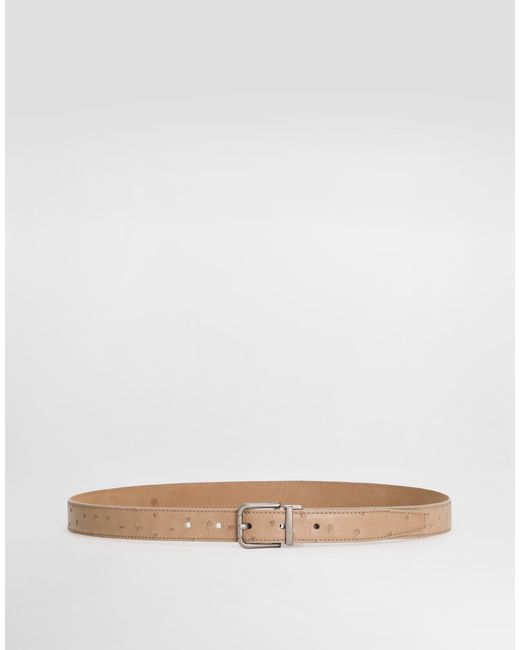 Dolce & Gabbana White Ostrich Leather Belt for men