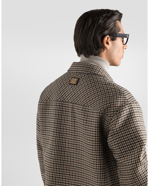 Dolce & Gabbana Gray Quilted Houndstooth Wool Jacket for men