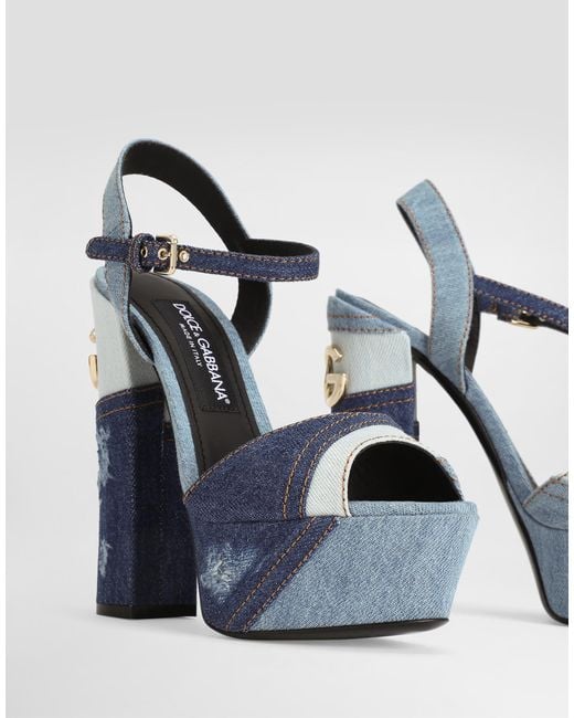 Dolce & Gabbana Blue Keira Denim Patchwork Platform Sandals