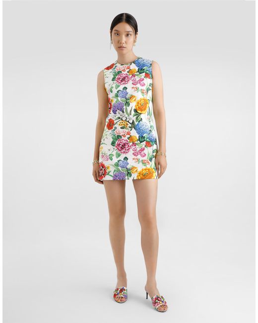 Robe Midi En Brocart À Fleurs Dolce & Gabbana en coloris White