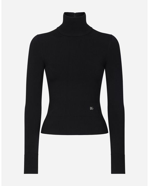 Dolce & Gabbana Black Viscose Turtle-Neck Sweater With Dg Logo