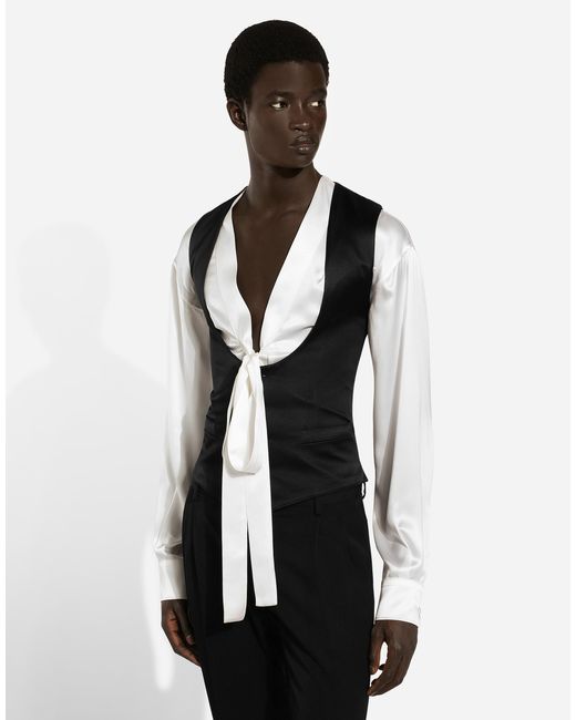 Dolce & Gabbana Black Single-Breasted Silk Vest for men