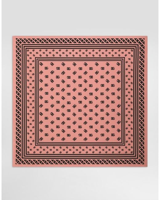 Dolce & Gabbana Red Silk Twill Foulard With All-Over Dg Logo (90X90)