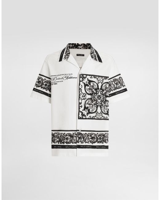 Camisa Hawaii De Piqué Doble Con Estampado De Mayólica Dolce & Gabbana de hombre de color White