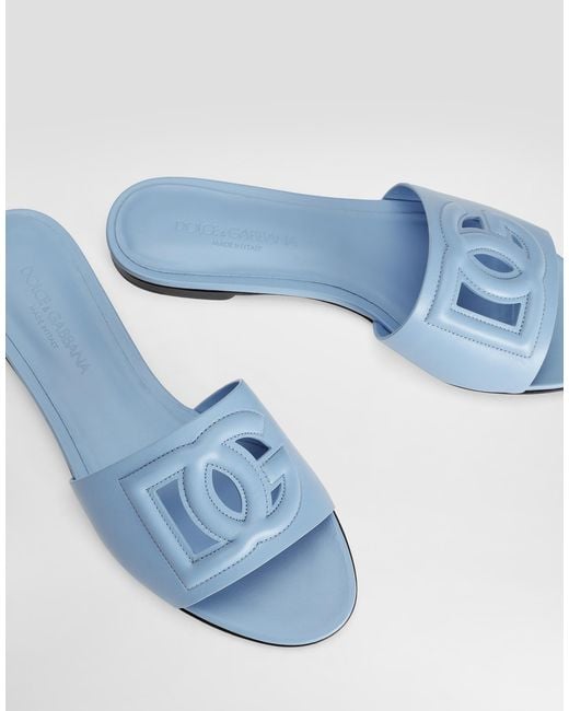 Dolce & Gabbana Blue Leather Dg Millennials Flats