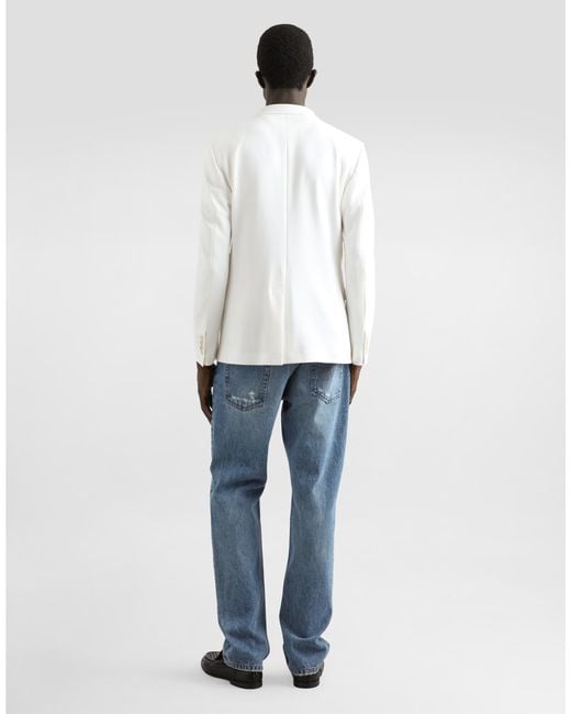 Dolce & Gabbana White Single-Breasted Stretch Jersey Jacket With Logo Embroidery for men