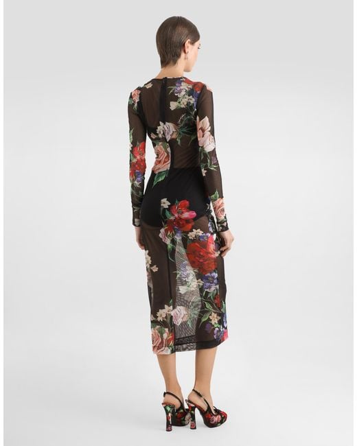 Dolce & Gabbana White Tulle Calf-Length Dress With Floral