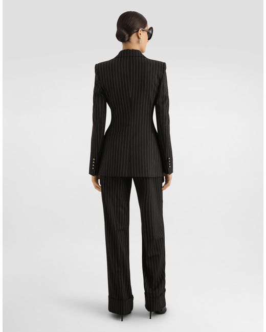 Dolce & Gabbana Black Double-Breasted Pinstripe Wool Jacket