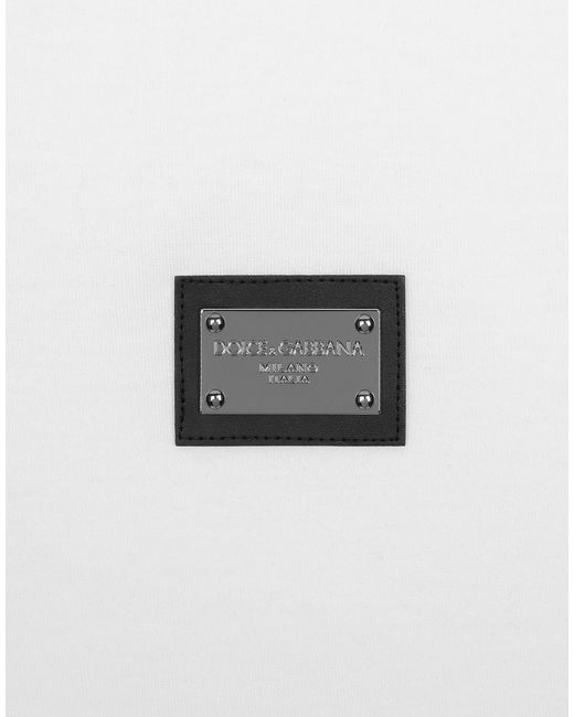 Dolce & Gabbana White Cotton V-Neck T-Shirt With Branded Tag for men