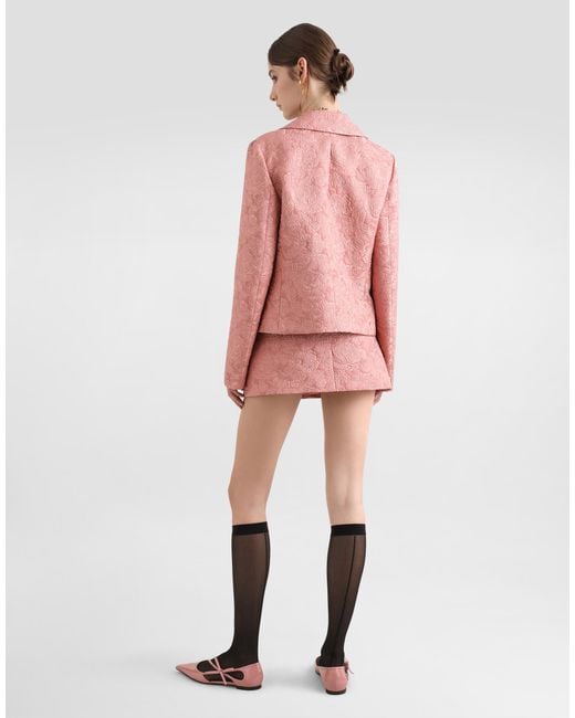 Dolce & Gabbana Pink Single-Breasted Floral Quilted Jacquard Gabbana Jacket