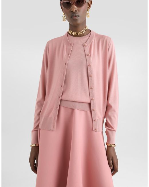 Dolce & Gabbana Pink Wool Cardigan With Dg Logo Embroidery
