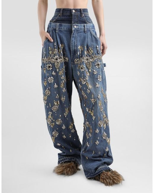 Dolce & Gabbana 5-Pocket Embroidered Denim Jeans ブルー | Lyst Dolce & Gabbana 5-Pocket Embroidered Denim Jeans ブルー | Lyst
